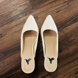 New White faux leather heels / mules Size 7.5